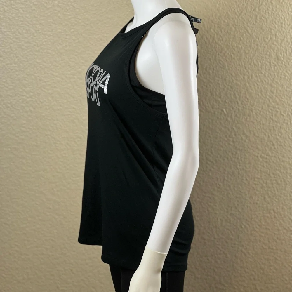 NWT Victoria’s Secret Sport Silver Shimmer Black Strappy Tank Top $25 - Picture 4 of 9